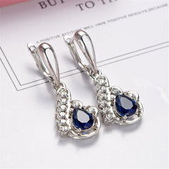 Navy Crystal & Silver-Plated Pear-Shaped Drop Earrings