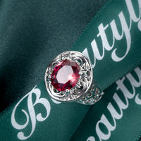 Red Crystal & Silver-Plated Openwork Oval Ring