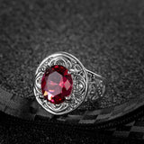 Red Crystal & Silver-Plated Openwork Oval Ring