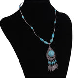 Turquoise & Silver-Plated Tassel Pendant Necklace