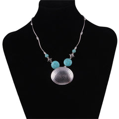 Turquoise & Silver-Plated Oval Pendant Necklace
