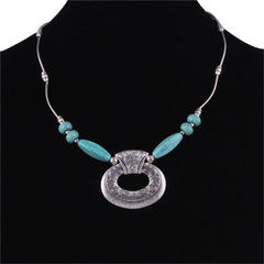 Turquoise & Silver-Plated Geometric Pendant Necklace