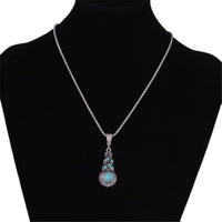 Simulated Turquoise & Silver-Plated Calabash Pendant Necklace