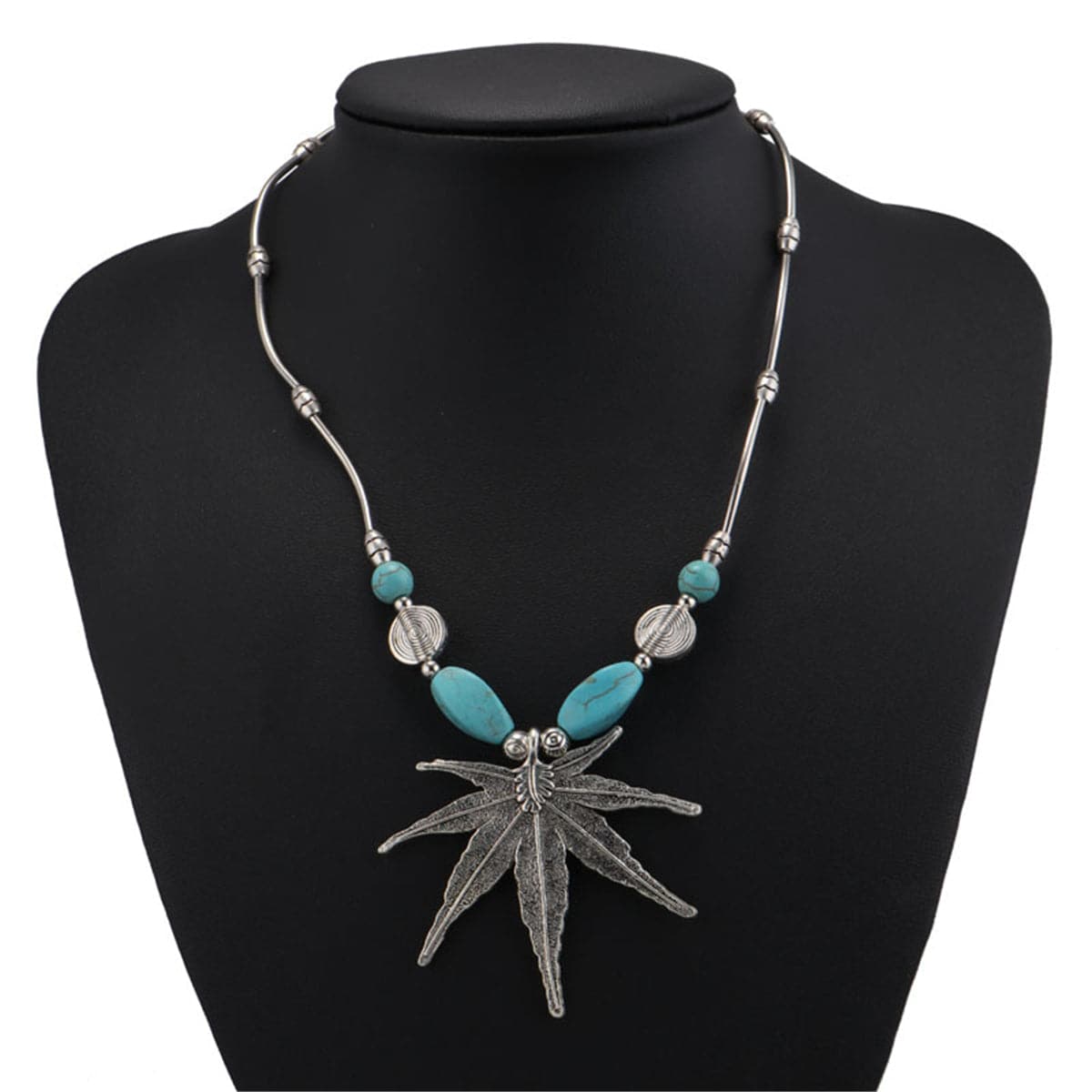 Turquoise & Cubic Zirconia Silver-Plated Maple Leaf Necklace