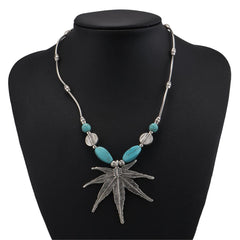 Turquoise & Cubic Zirconia Silver-Plated Maple Leaf Necklace