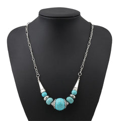 Turquoise & Silver-Plated Gradated Beaded Necklace