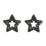 Black Cubic Zirconia & Silver-Plated Cutout Star Stud Earrings