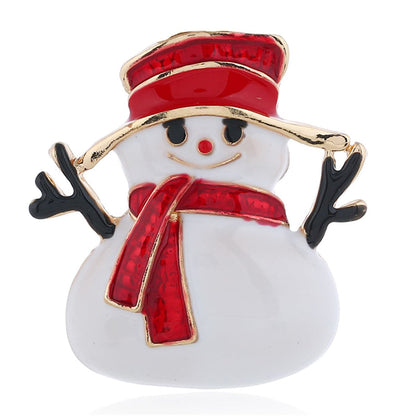 Red and 18K Gold-Plated Snowman Brooch, gold brooch pin, botanical inspired, side view