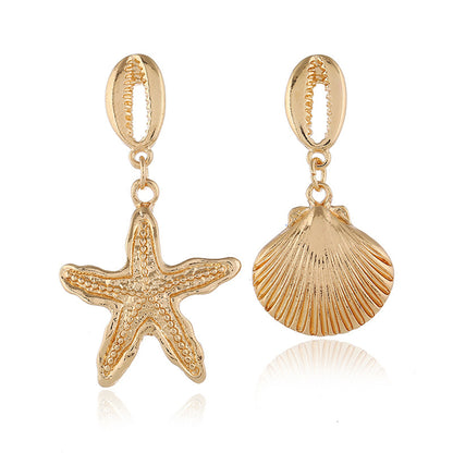 18K Gold-Plated Starfish and Shell Drop Earrings, gold drop earrings for women, dainty minimalist design, lifestyle look