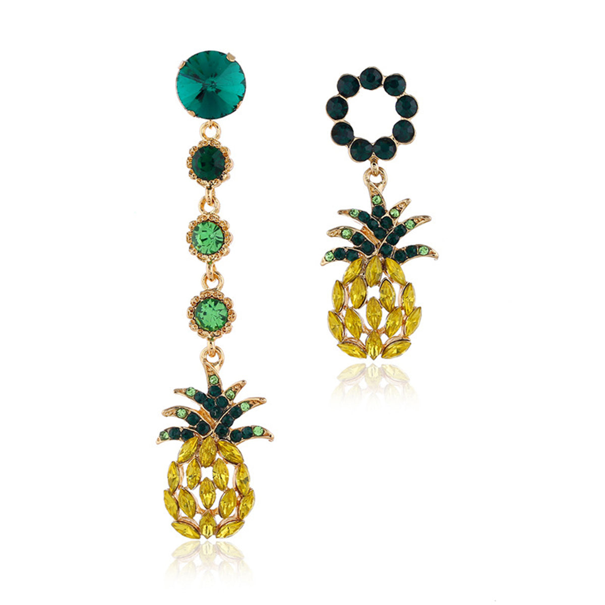 Cubic Zirconia & Crystal Pineapple Mismatched Drop Earrings