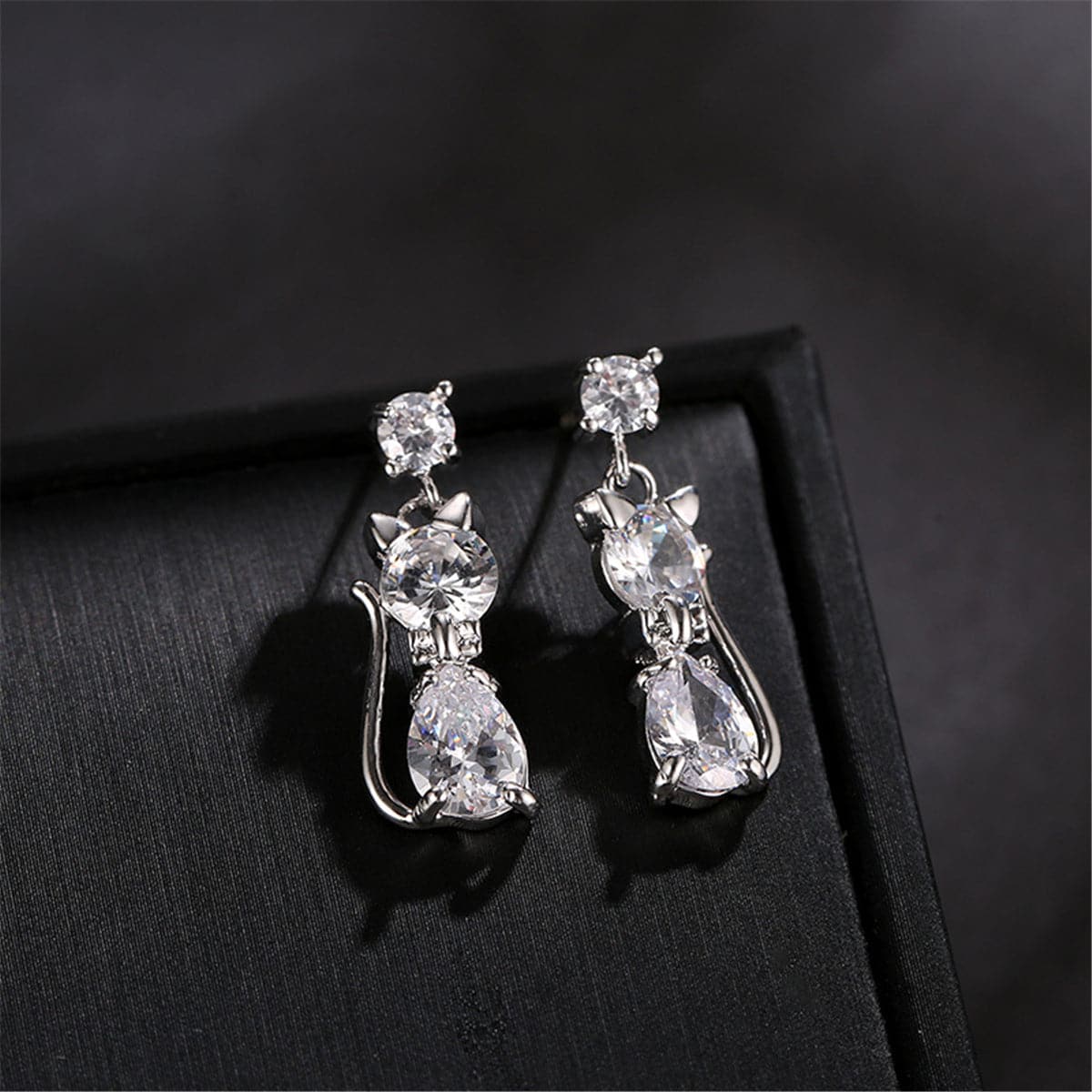 Crystal & Sterling Silver Kitty Drop Earrings - streetregion