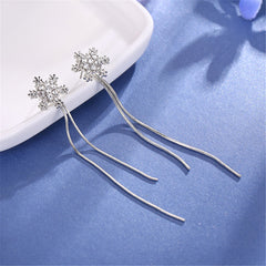 Cubic Zirconia & Silver-Plated Snowflake Tassel Drop Earrings