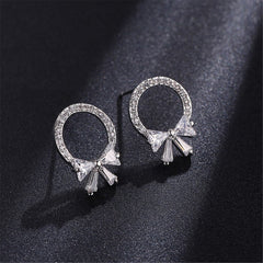 Crystal & cubic zirconia Circle Bow Stud Earrings - streetregion
