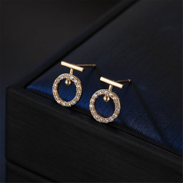 cubic zirconia & 18K Gold-Plated Hollow Circle Stud Earrings - streetregion