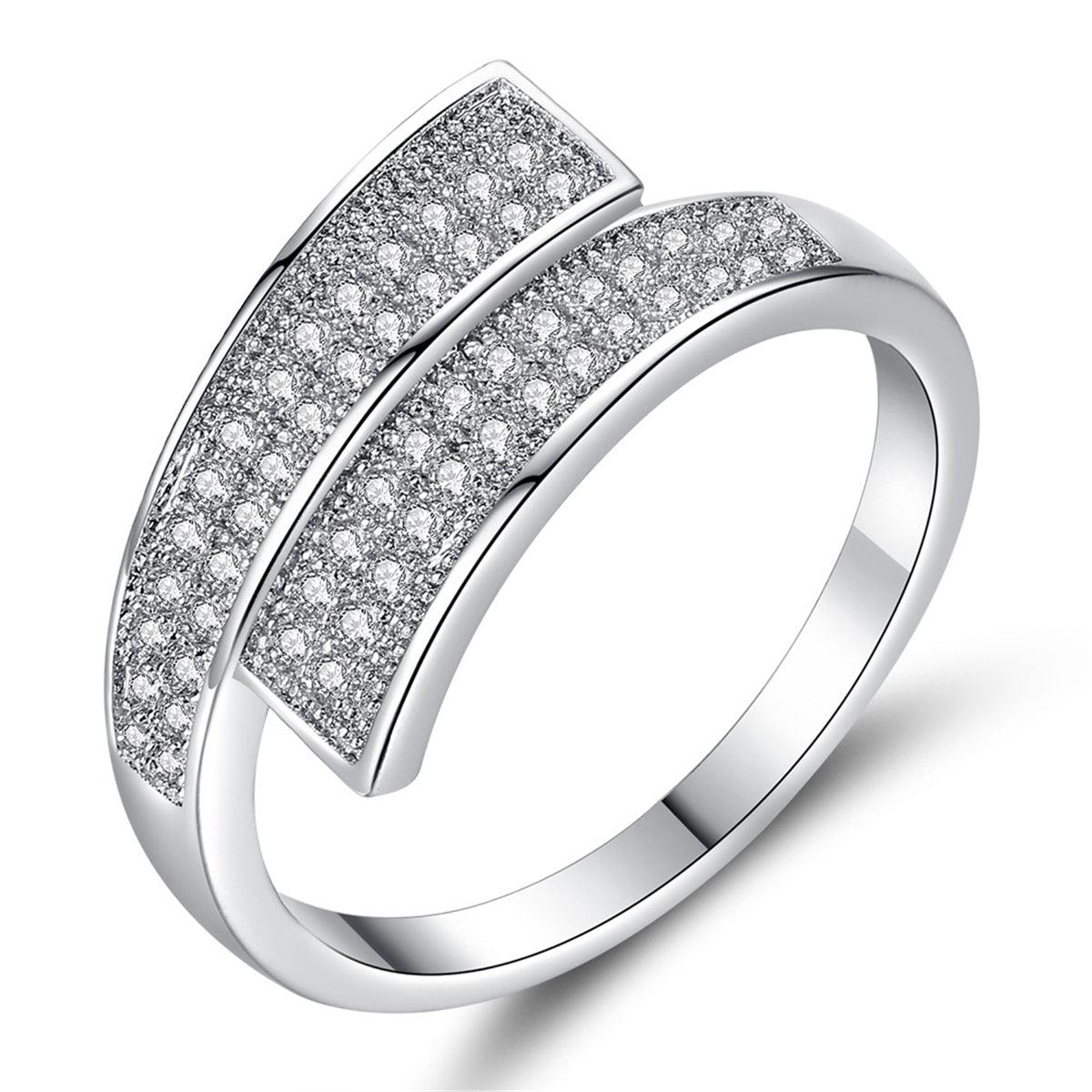 Cubic Zirconia & Silver-Plated Line Bypass Ring