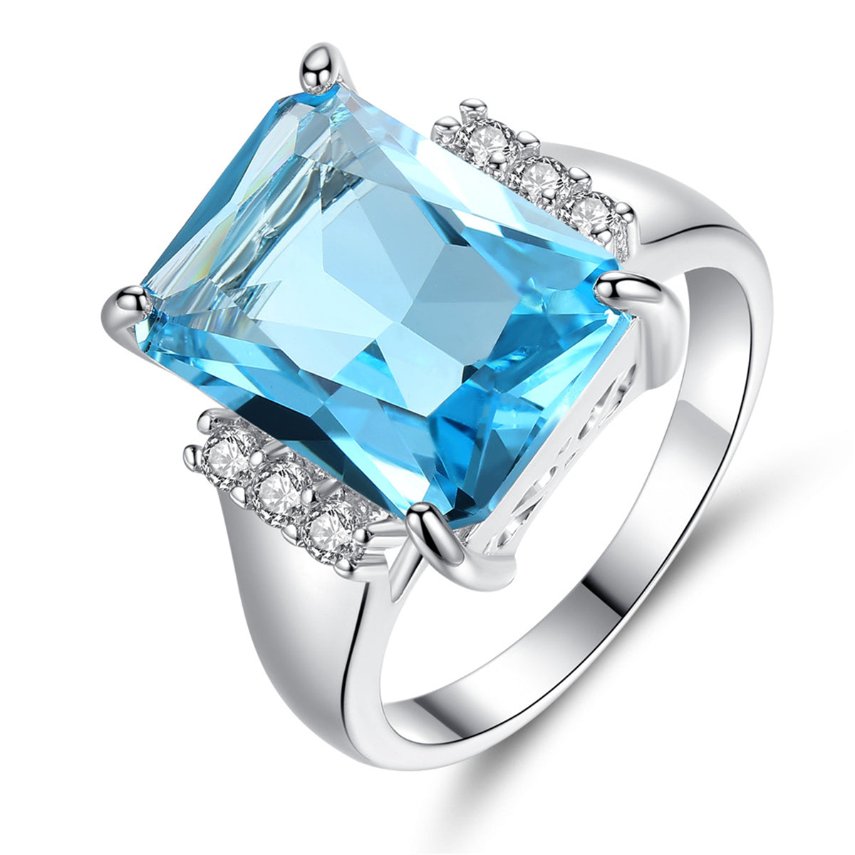 Blue Crystal & Cubic Zirconia Princess-Cut Ring