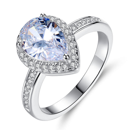 Blue Crystal and Cubic Zirconia Teardrop Halo Ring, statement rings for women, botanical inspired, side view
