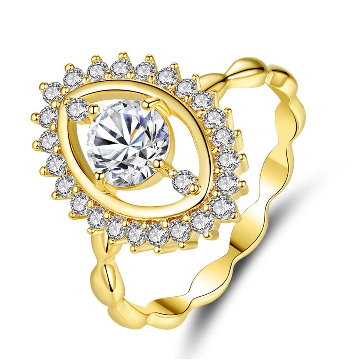 Cubic Zirconia & 18K Gold-Plated Eye Ring