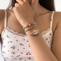 Red & Blue Multicolor Beaded Stretch Bracelet Set