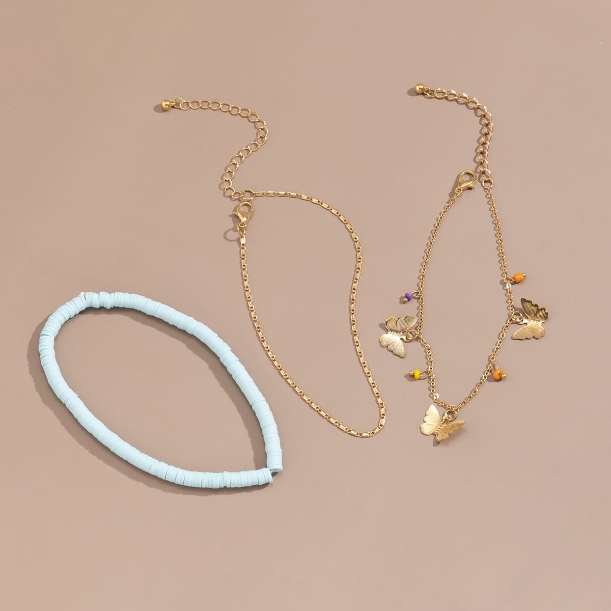 Blue & 18K Gold-Plated Butterfly Anklet Set
