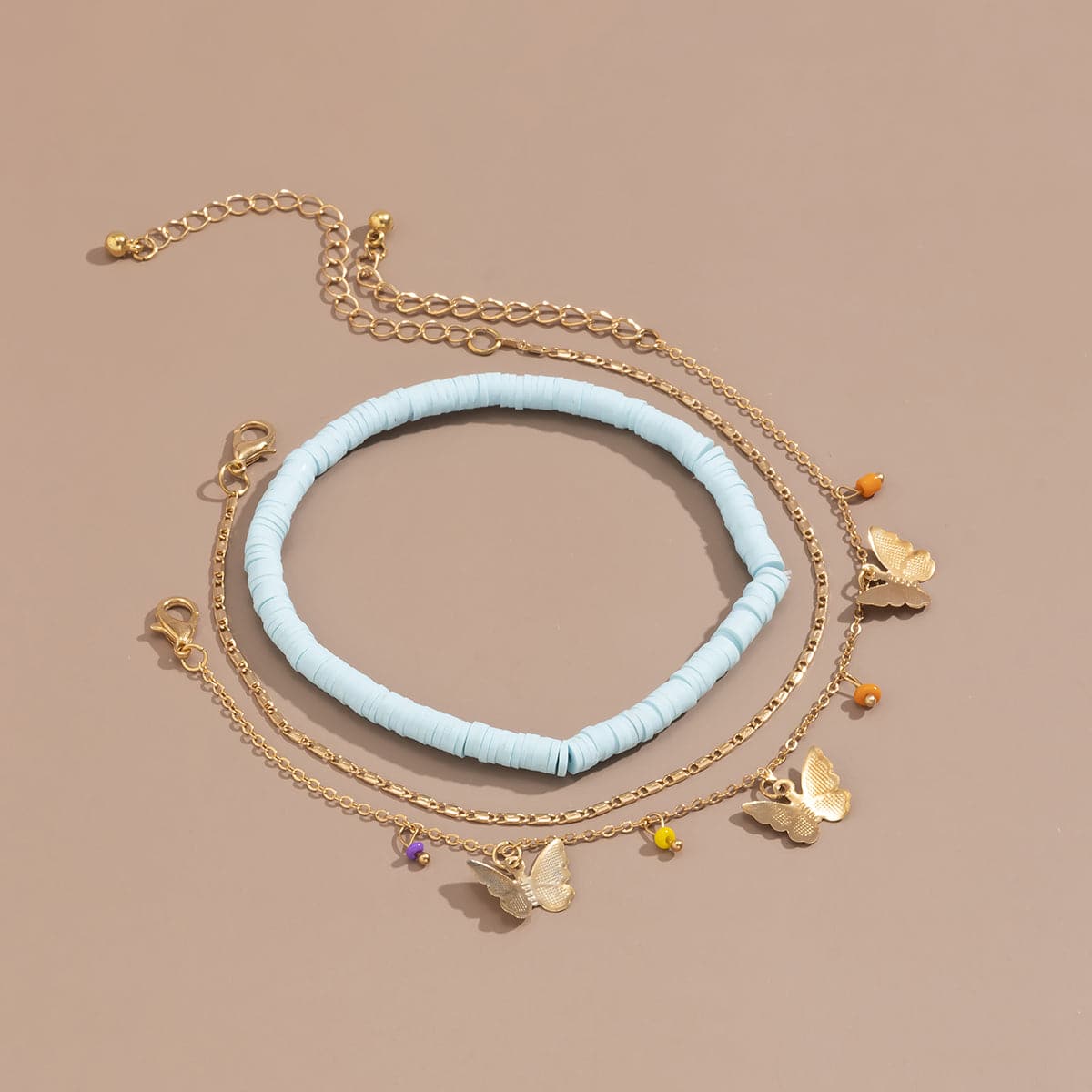 Blue & 18K Gold-Plated Butterfly Anklet Set