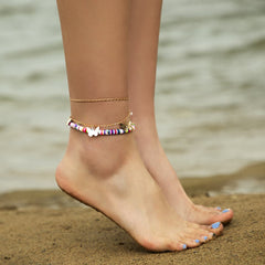 Pink & 18K Gold-Plated Multicolor Butterfly Anklet Set
