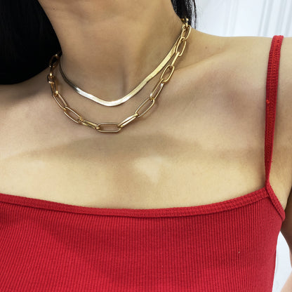 18K Gold-Plated Cable and Snake Chain Necklace Set, jewelry gift sets for women, everyday style, lifestyle look