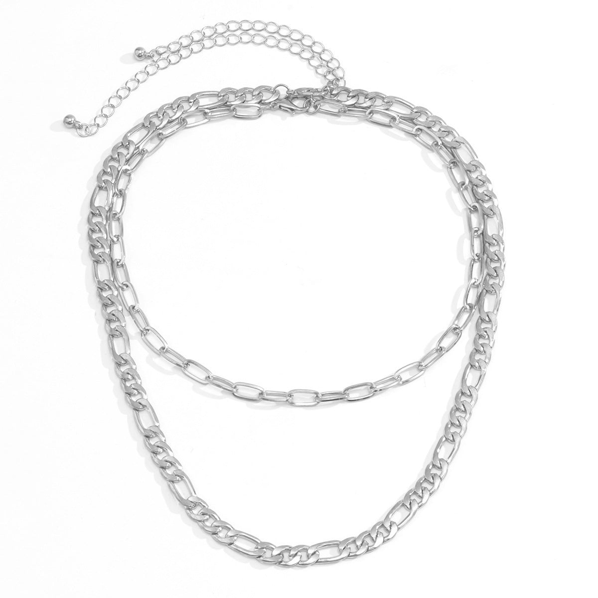 Silver-Plated Figaro Layered Necklace, silver pendant necklace for women, botanical inspired, detail close-up