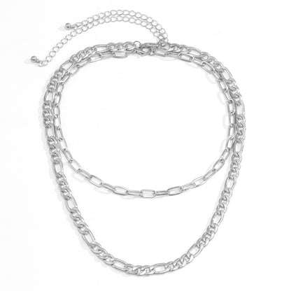 Silver-Plated Figaro Layered Necklace, silver pendant necklace for women, botanical inspired, detail close-up