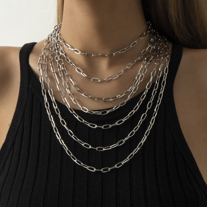 Silver-Plated Layered Cable Chain Necklace Set, jewelry gift sets for women, vintage-inspired design, detail close-up
