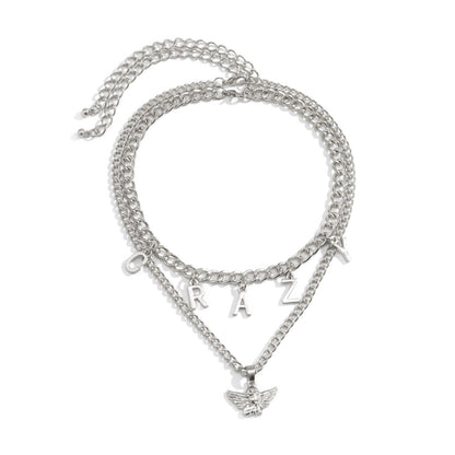 Silver-Plated 'Crazy' Angel Pendant Necklace Set