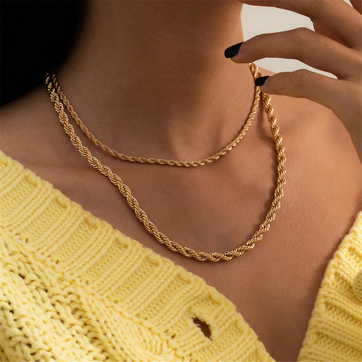 18K Gold-Plated Layered Rope Chain Set, jewelry gift sets for women, elegant gift for her, front view