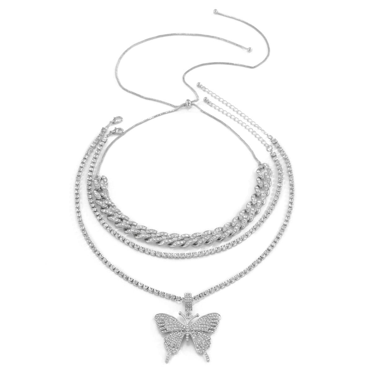 Cubic Zirconia & Silver-Plated Butterfly Pendant Necklace Set