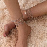 Cubic Zirconia & Silver-Plated Open Heart Star Anklet Set