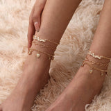 Cubic Zirconia & 18k Gold-Plated Open Heart Star Anklet Set
