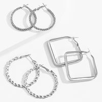 Silver-Plated Twist Hoop Earrings Set