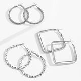 Silver-Plated Twist Hoop Earrings Set