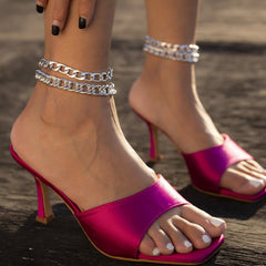 Silver-Plated Figaro Chain Anklet Set