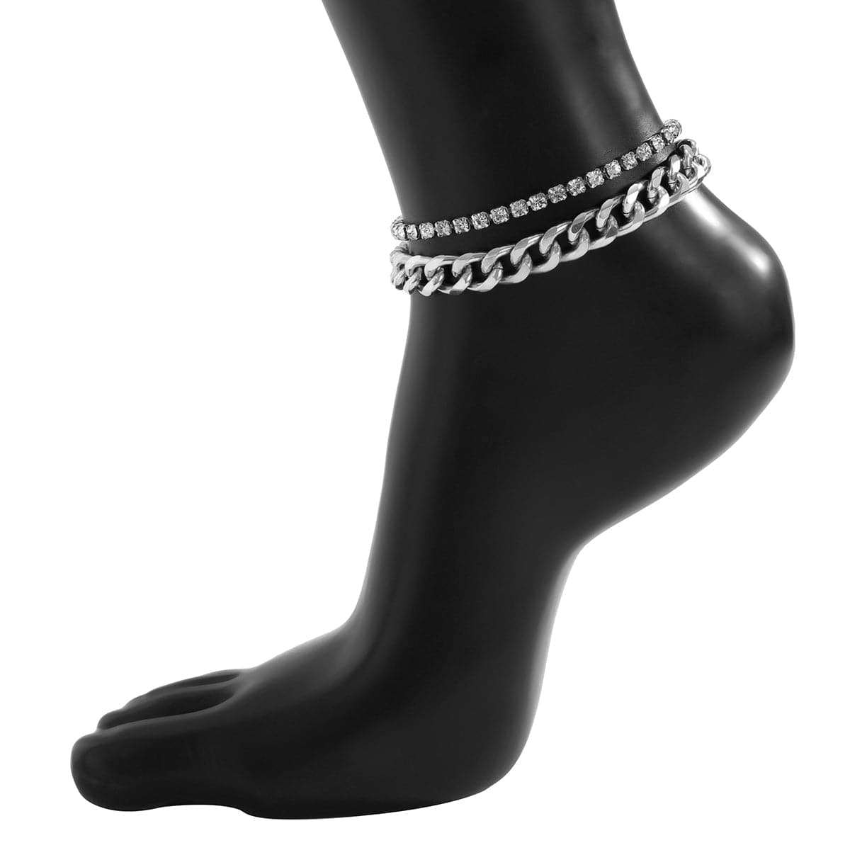 Cubic Zirconia and Silver-Plated Anklet Set, jewelry gift sets for women, dainty minimalist design, front view