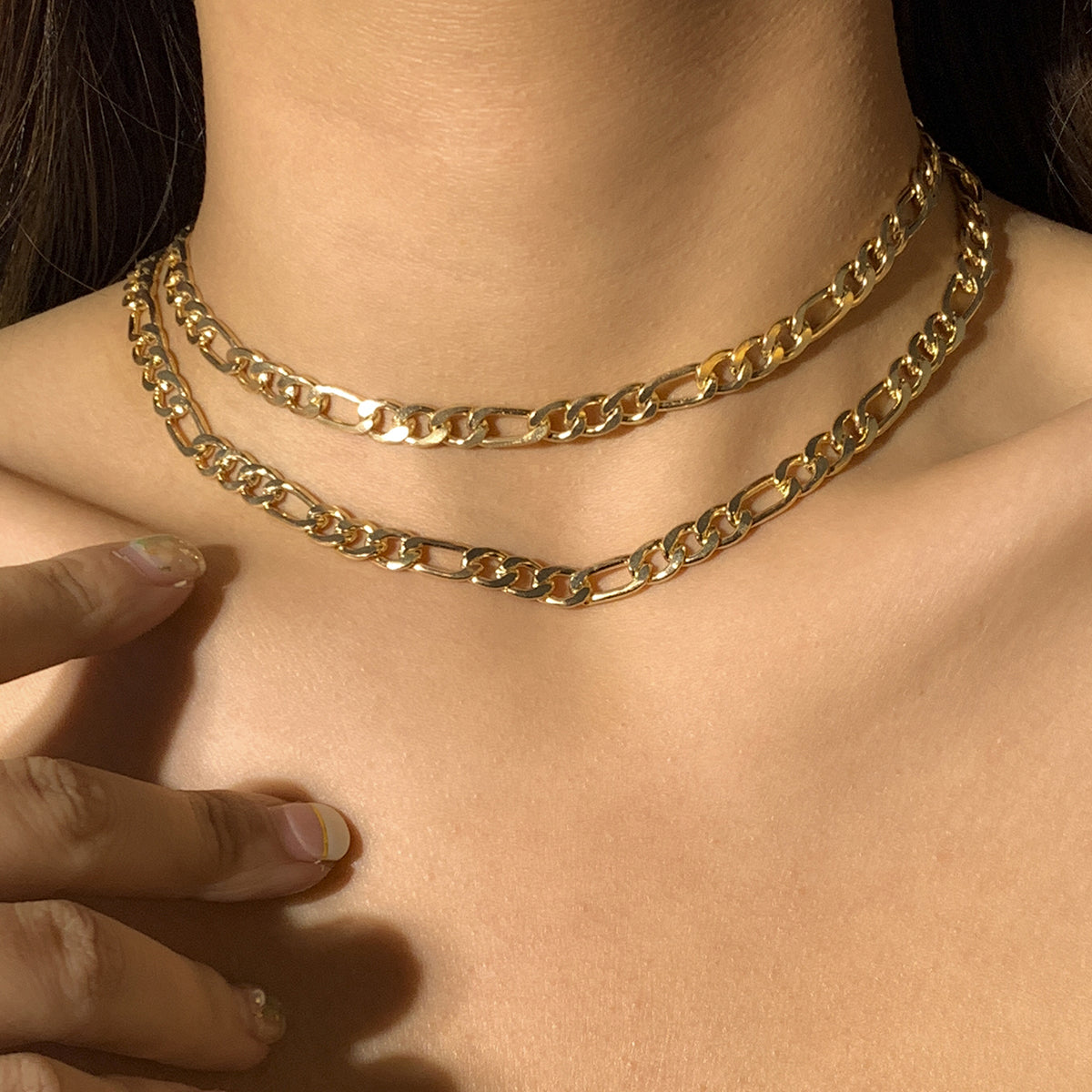 18K Gold-Plated Figaro Necklace - Set Of 2, jewelry gift sets for women, botanical inspired, front view