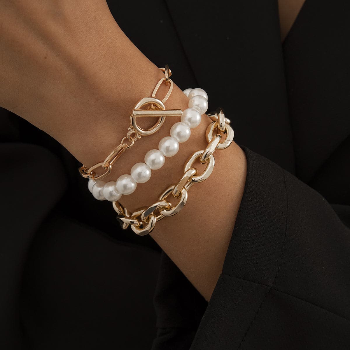 Pearl and 18K Gold-Plated Bracelet Set, jewelry gift sets for women, everyday style, side view