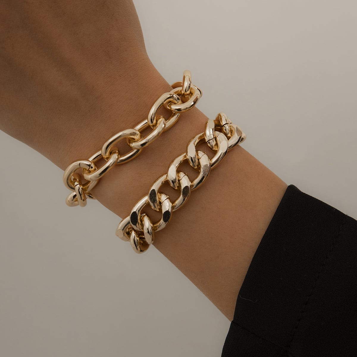 18K Gold-Plated Curb Chain Bracelet Set, jewelry gift sets for women, dainty minimalist design, front view