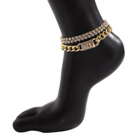 Cubic Zirconia & 18k Gold-Plated Figaro Lock Anklet Set