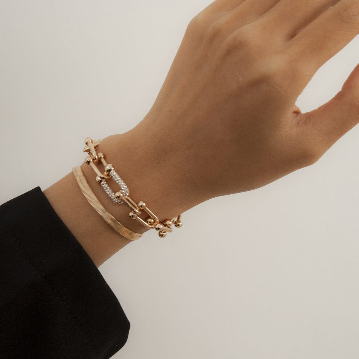 Cubic Zirconia & 18K Gold-Plated Vachette & Snake Chain Bracelet Set