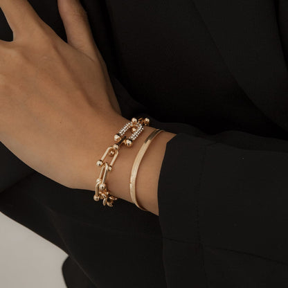 Cubic Zirconia and 18K Gold-Plated Vachette and Snake Chain Bracelet Set, jewelry gift sets for women, front view