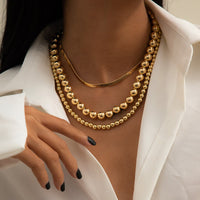 18k Gold-Plated Bead & Snake Chain Necklace Set