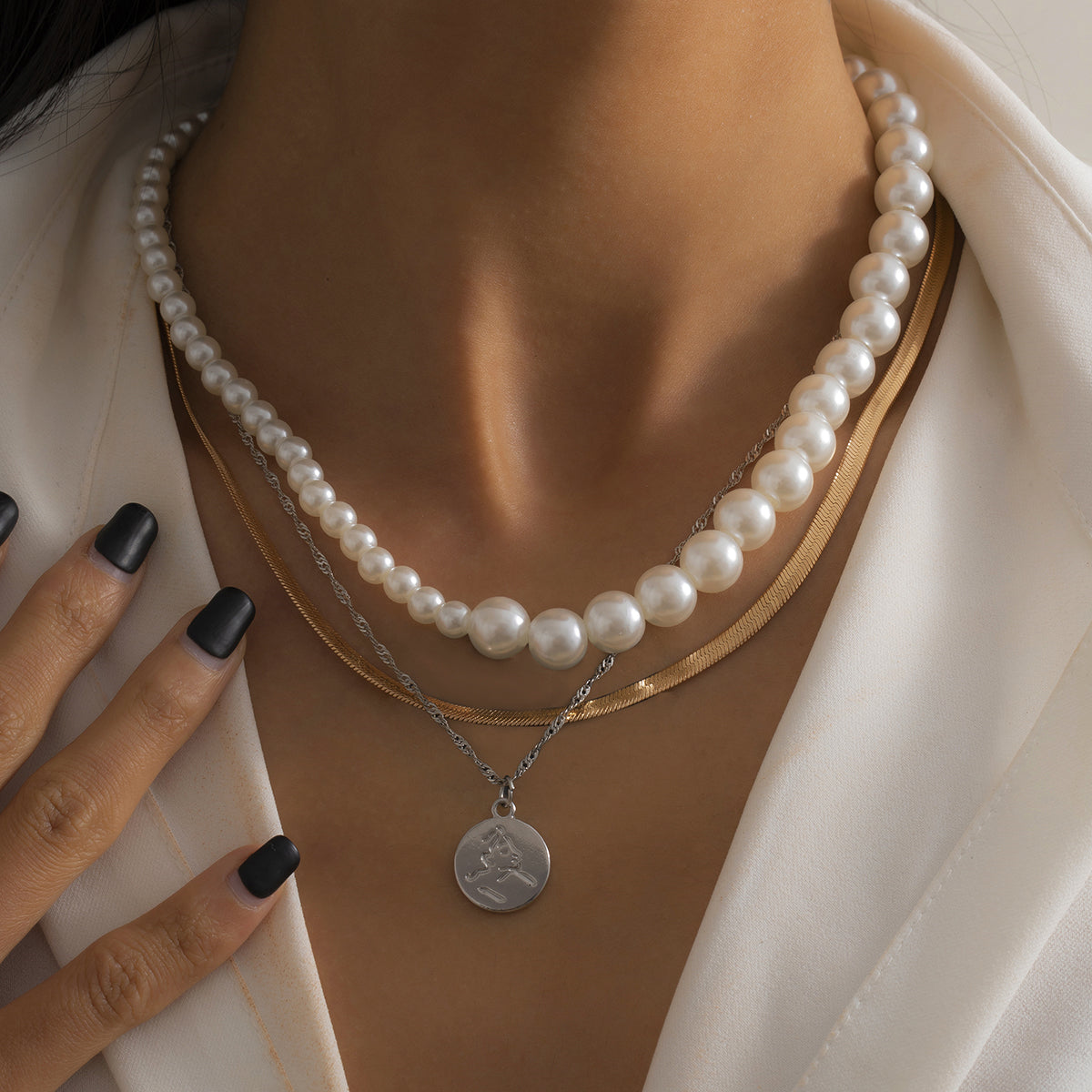 Pearl and Two-Tone Pendant Necklace Set, jewelry gift sets for women, botanical inspired, lifestyle look