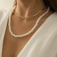 Imitation Pearl & 18K Gold-Plated Choker Necklace Set