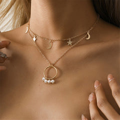 Pearl & 18K Gold-Plated Hoop Celestial Necklace Set