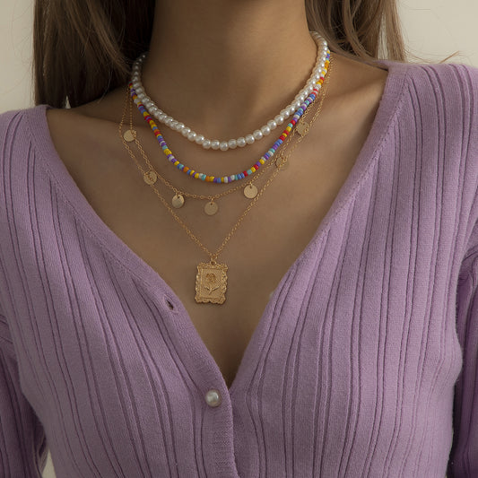 18K Gold-Plated Rose Card Pendant Necklace Set, jewelry gift sets for women, botanical inspired, front view